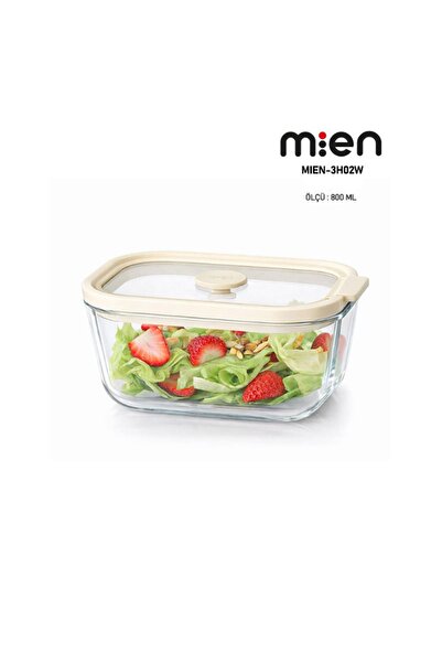 MİEN 800 ml Leak-Proof Glass Storage Container with Lid-Cream