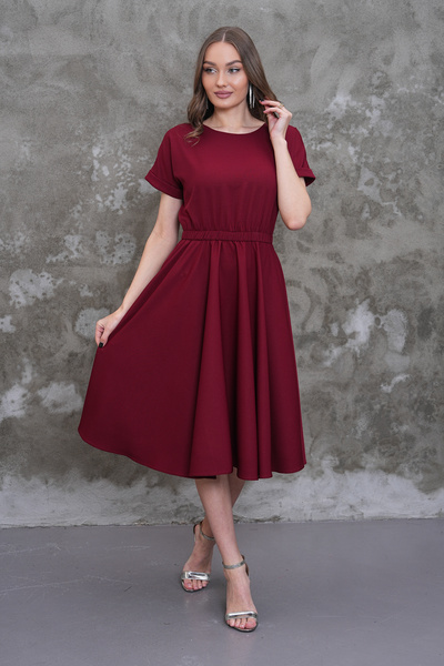 MAG FASHİON Burgundy Plus Size Dress with Elastic Waist Pocketed Batwing Slee...