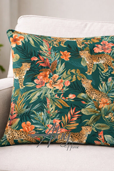 Leopard Pattern Decorative Pillowcase Double-Sided 43x43 cm – Tropical Leaf Modern Seat Pillowcase
