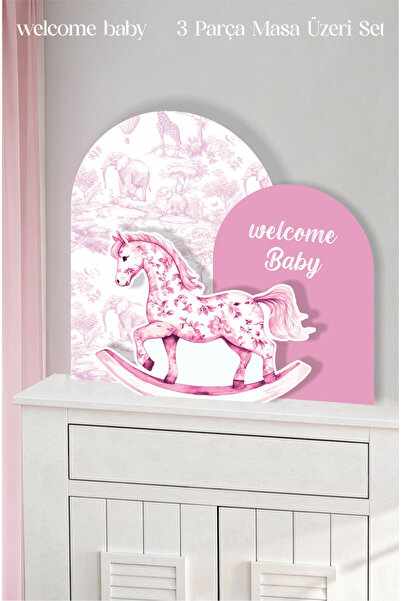 neşeli günlerim Safari Pembe Sallanan At welcome Baby 3 Parça Masa Üzeri Ayak...