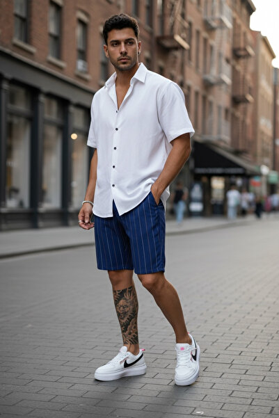 dehaine Pantaloni sucrti casual pentru barbati, in dungi, slim fit, 13130 Ble...