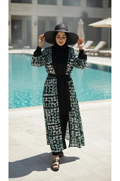 new ats Hijab Ethnic Patterned Tesettür Swimsuit Set Kimono Pareo Set of 4