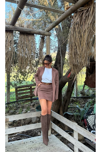 By yarendokgoz blazer etekli takım alt üst şort etek kemerli etek suet takım