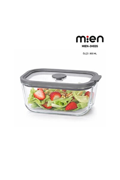 MİEN 800 ml Glass Storage Container with Leak-Proof Lid - Gray