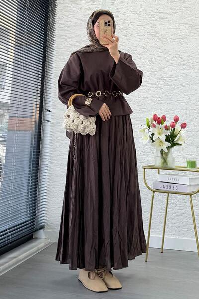 MELEK ARAZ Premium Vual Crush Etekli İkili Takım – Kahverengi