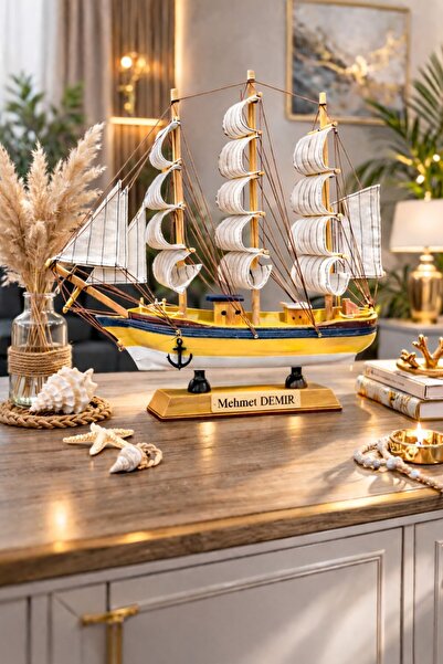 BiTon Toptan Kişiye İsme Özel Büyük Boy El Yapımı Ahşap Yelkenli Gemi Maketi ...