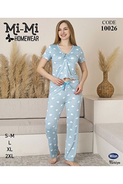 Mimi Homewear طقم بيجامة برباطات من بلو هارت منقوش