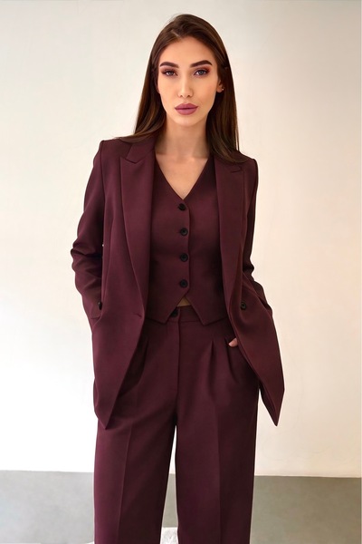 ossons Limited Edition Women's Jacket Vest Palazzo Pants Plum 3-Piece Set – O...