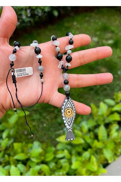 Defne Silver Milas Natural Stone Fish Necklace