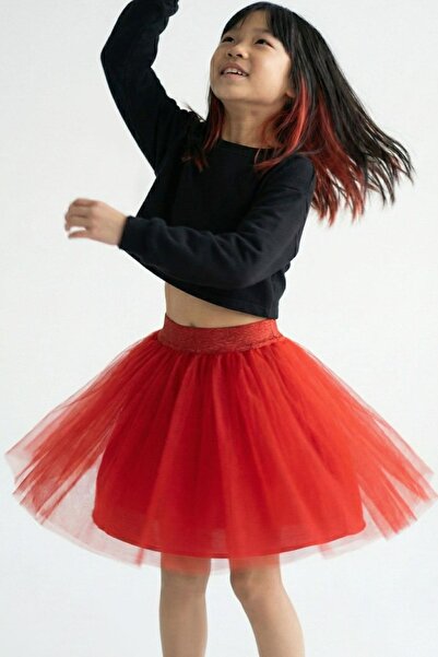 Breeze Fusta tutu pentru fete cu talie elastică cu sclipici 5-10 ani, roșu