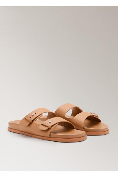MANGO Woman Çift tokalı deri sandalet