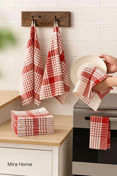 Mira Home 10-Piece Luxury Dish Drying Cloth and Kitchen Towel 50X70 cm Daily Red