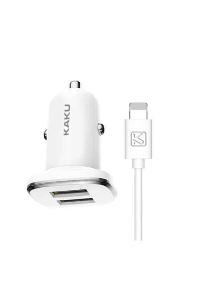 KAKU Car Charger KSC-318, 2 x USB, Fast Charging and Lightning Cable, White