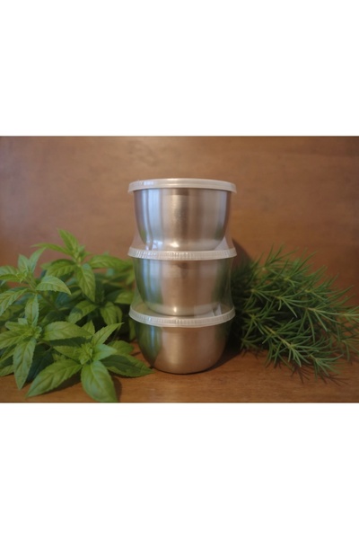 Iso Set of 3 stainless steel bowls 8 cm with lids - airtight containers for s...
