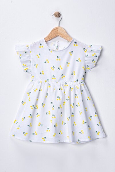 Yiğit Eymen bebe PAMUK KETEN 2-5 YAŞ KİRAZ DESENLİ KIZ ÇOCUK ELBİSE