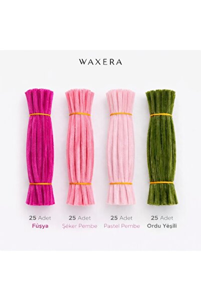 WAXERA 100 Adet Renkli Şönil Seti – Fuşya,Şeker Pembe, Pastel Pembe ve Ordu Y...