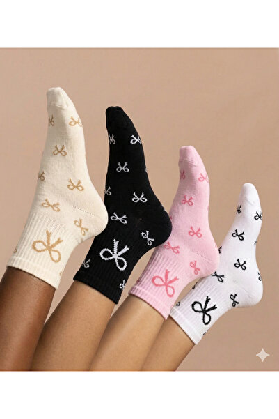 TGSocks 4-Piece Women's Patterned Socks Set – Bowknot Cotton Casual Socks (Bl...