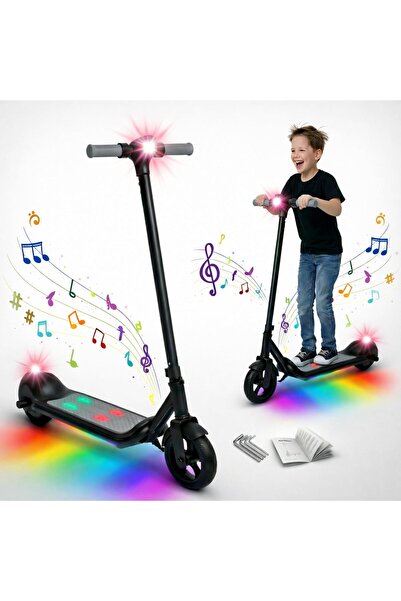 AYEBIA سكوتر كهربائي للأطفال مزود بأضواء LED ومكبر صوت بلوتوث