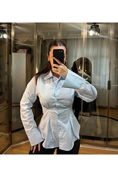 ecemce butik Belden Oturtmalı Pileli Beyaz Gömlek