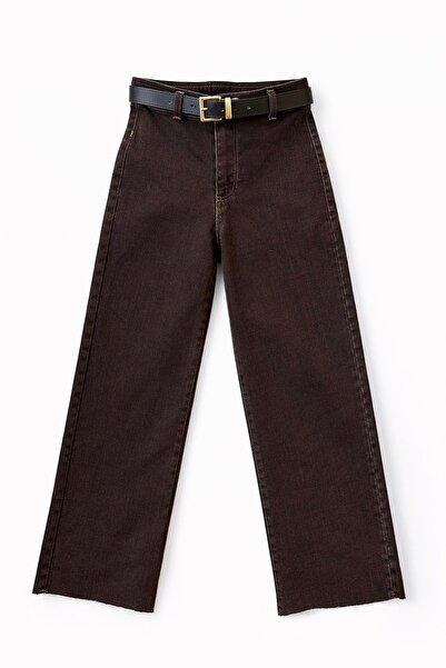 elif teke Pocketless Extra High Waist Belted Jean Brown