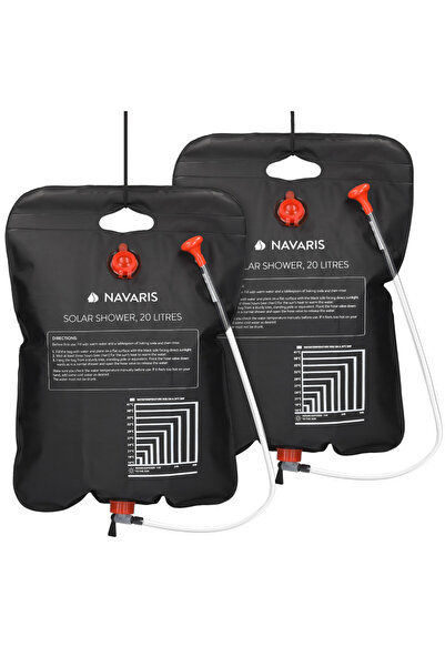 Navaris Set of 2 solar camping shower with hose and tap, 20L, Black, 45686.03.01