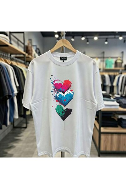 playwear Πολύχρωμο μπλουζάκι με στάμπα με τρεις καρδιές, 100% βαμβάκι, υπερμε...