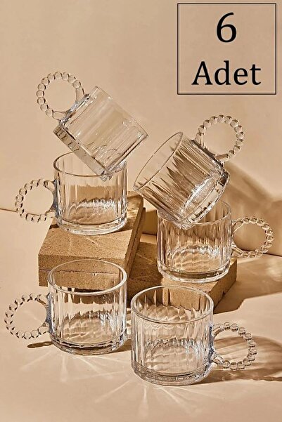 nuvom Glass Mug with Beaded Handle |   6 Pieces