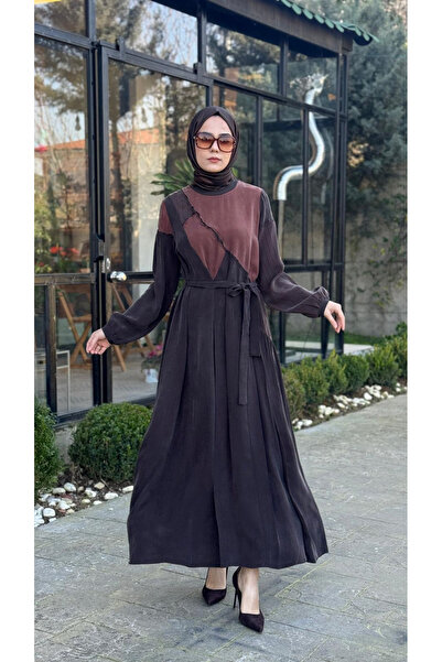 MissWhence Asimetrik Patchwork Kuşaklı Elbise 39801