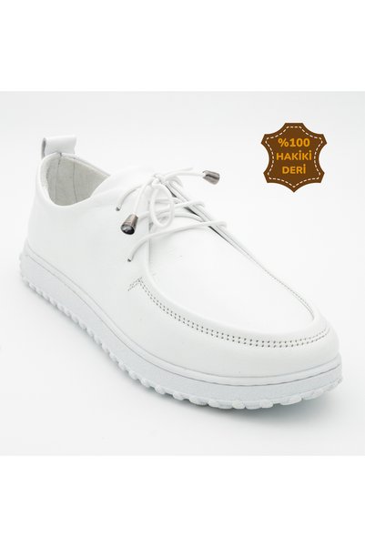 viderri White Genuine Leather Women's Casual Shoes Lace-Up Orthopedic Comfortable Sole Casual Vdz03001