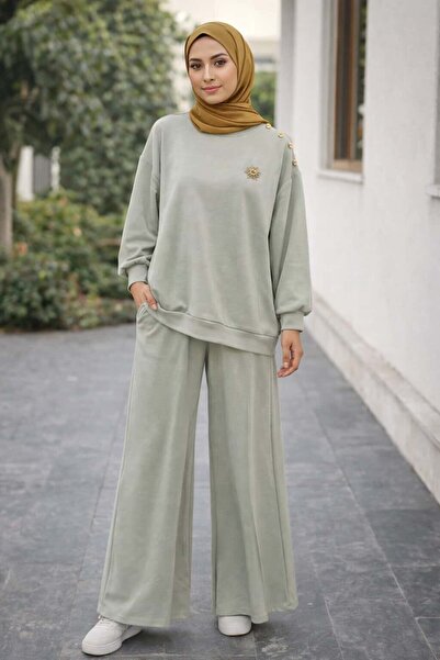 NWM Oversize Sweatshirt ve Bol Paça Pantolon İkili Tesettür Takım