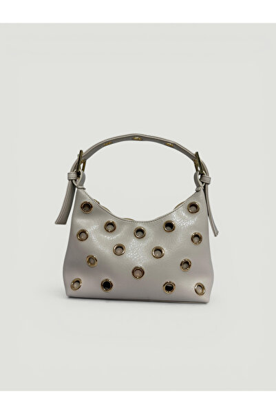 EBROU Women's Cream Shoulder Bag Hole Studded Detail – Metal Ring, Medium Siz...