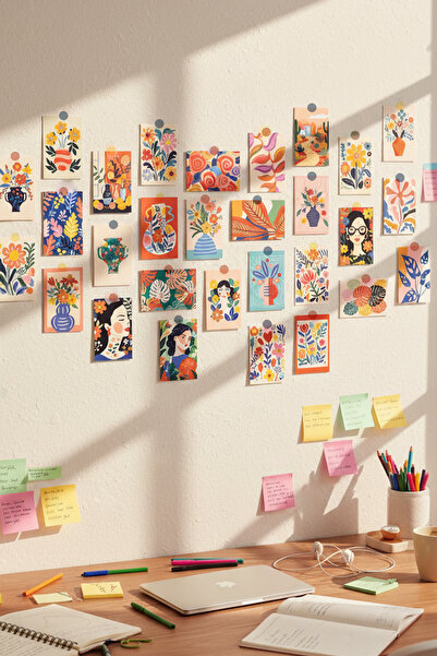 Modern Aesthetic Poster Set Red Flower 30-Piece Frameless - Thick Coated Paper