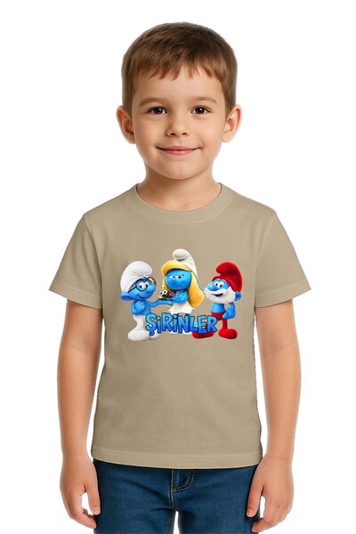 SEDİRLİ Tricou unisex pentru copii Smurfs cu imprimeu bumbac bucăți din bumba...