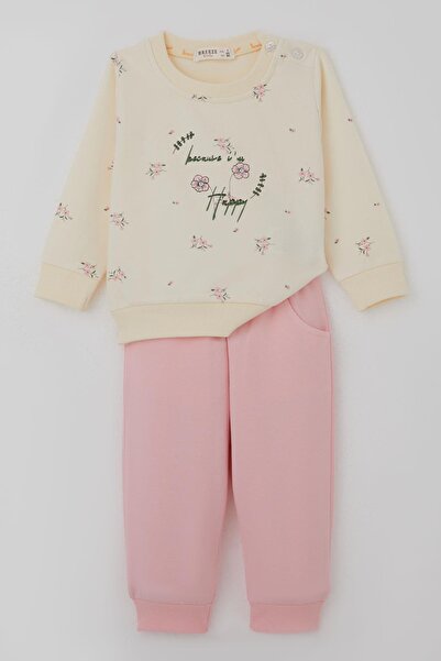 Breeze Baby Girl Tracksuit Set Pink Floral Print 6 Months-2 Years, Cream