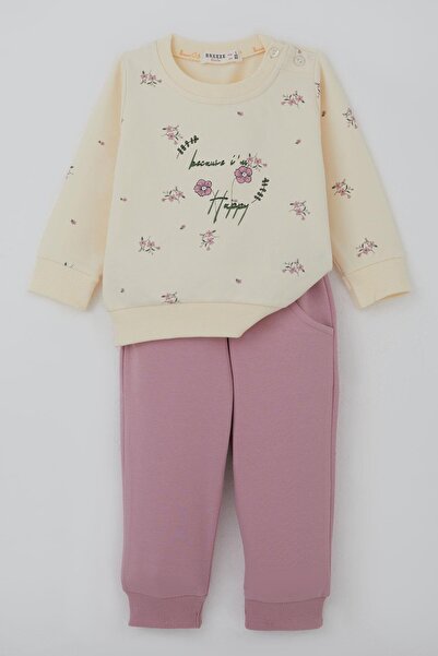 Breeze Baby Girl Tracksuit Set Pink Floral Print 6 Months-2 Years, Cream