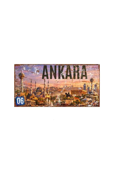 AYNED Print Ankara Şehir Silüeti ve Manzaralı Eskitme Tasarım Alüminyum Duvar...