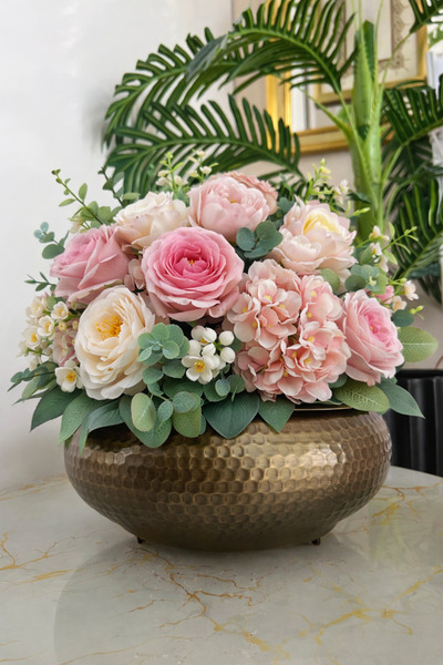 Acarya Design Eskitme Kaplama Gold Metal Saksı – Dekoratif Demir Çiçeklik ve ...