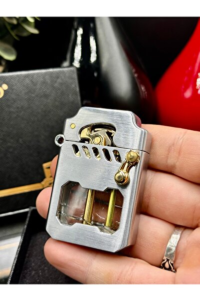 NikaŞ Zorro Şeffaf Yakıt Hazneli Mekanik Çakmak - Retro Steampunk Tasarım Güm...