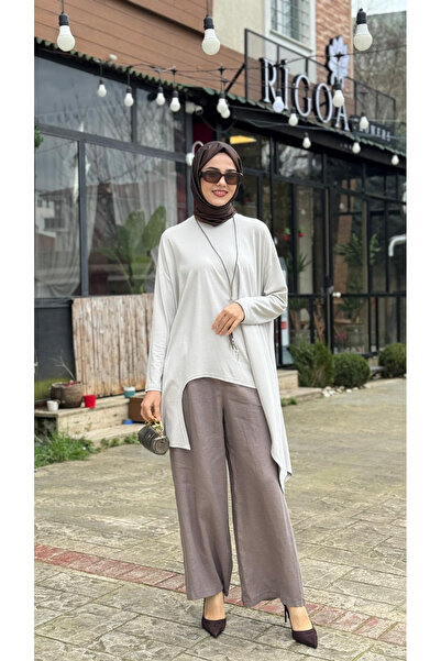 AlMarwah Önü Kısa Arkası Uzun Pantolonlu Tunik Takım 202982