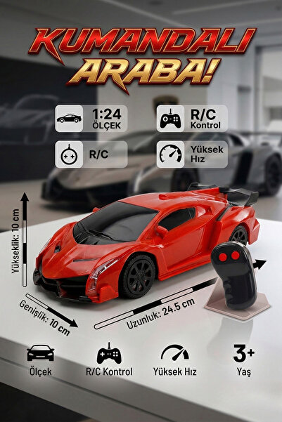 craftivio Uzaktan Kumandalı Araba 1:24 Ölçek Yarı Fonksiyonlu İleri Geri Hare...
