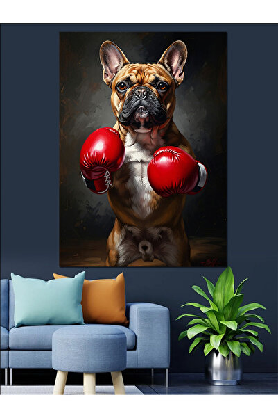 karizmart Boks Eldivenli Karizmatik Fransız Bulldog Dekoratif Kanvas - Mdf Ah...