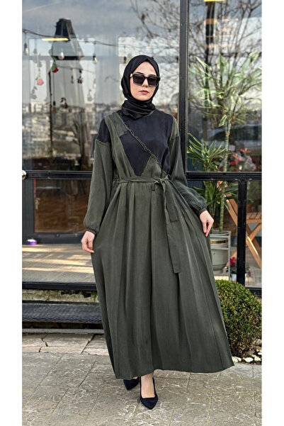 MissWhence Asimetrik Patchwork Kuşaklı Elbise 39801