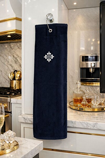 Luxechef Nakışlı Mutfak Havlusu – %100 Pamuk Jakarlı, Askılı, Ev Ve Profesyonel Kullanım – Lacivert