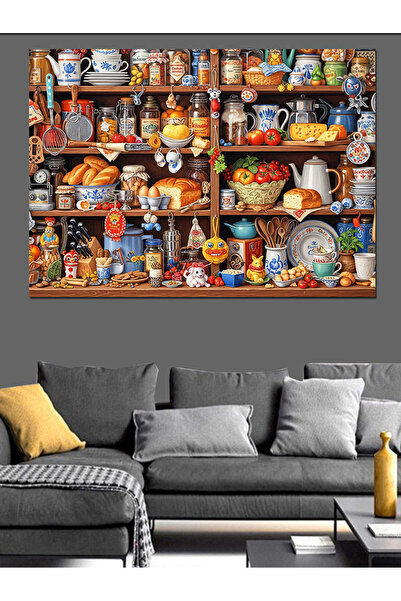 karizmart Mutfak Rafı Baharatlar Ve Kavanozlar Dekoratif Kanvas - Mdf Ahşap T...