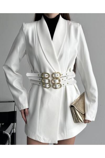 cottonage سترة نسائية بتصميم تفاصيل حزام من New Season مزوّد بحشوات أكتاف Belden