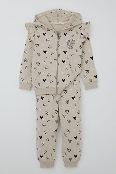 Breeze Baby Girl Dress Set Heart Patterned Shoulder Ruffle Detail Hooded 9 Mo...