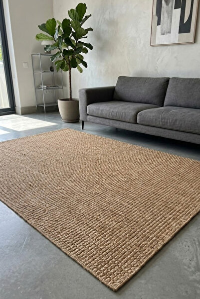 VOPTEKS Hasır Kilim Halı Kahverengi Salon Halısı Jüt Halı Yıkanabilir Halı