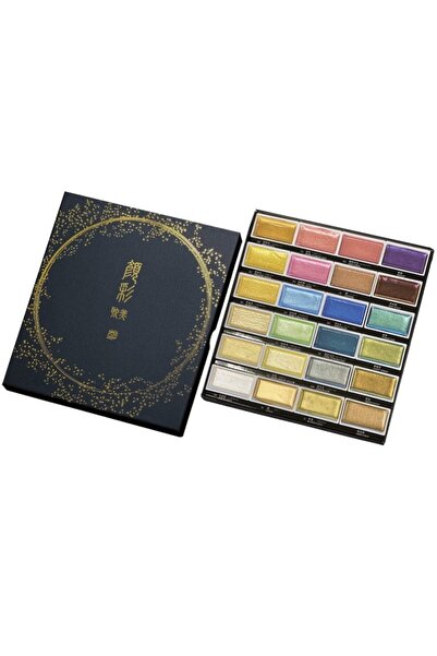 Zig Kuretake Gansai Tambi Metalik Yaldız Tablet Sulu Boya Seti 24 Renk Set MC...