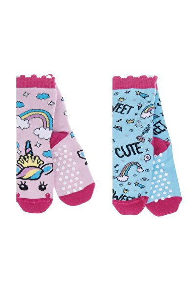 OEM Розово-сини зимни чорапи с с десен противоплъзгащи елементи - 2 чифта 19-22