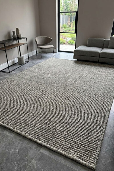 VOPTEKS Hasır Kilim Halı Gri Salon Halısı Jüt Halı Yıkanabilir Halı